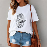 Buddha Stones Hamsa Hand Yin Yang Pattern Om Symbol Tee Cotton T-shirt - image 10