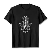 Buddha Stones Hamsa Hand Yin Yang Pattern Om Symbol Tee Cotton T-shirt - Black - 2XL - image 4
