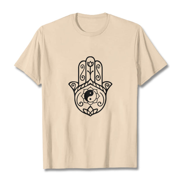 Buddha Stones Hamsa Hand Yin Yang Pattern Om Symbol Tee Cotton T-shirt - Bisque - 2XL - image 11