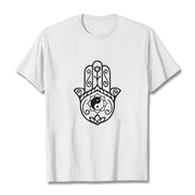 Buddha Stones Hamsa Hand Yin Yang Pattern Om Symbol Tee Cotton T-shirt - White - 2XL - image 8