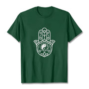 Buddha Stones Hamsa Hand Yin Yang Pattern Om Symbol Tee Cotton T-shirt - ForestGreen - 2XL - image 1