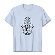 Buddha Stones Hamsa Hand Yin Yang Pattern Om Symbol Tee Cotton T-shirt - LightCyan - 2XL - image 19