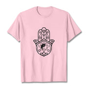 Buddha Stones Hamsa Hand Yin Yang Pattern Om Symbol Tee Cotton T-shirt - LightPink - 2XL - image 13