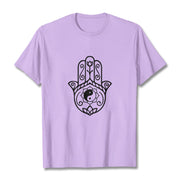 Buddha Stones Hamsa Hand Yin Yang Pattern Om Symbol Tee Cotton T-shirt - Plum - 2XL - image 17