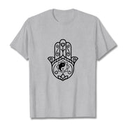 Buddha Stones Hamsa Hand Yin Yang Pattern Om Symbol Tee Cotton T-shirt - LightGrey - 2XL - image 20