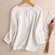 Buddha Stones Casual Plain Women's Hollow Crew Neck Design Three Quarter Sleeve Shirt - Linen - US8-10，UK/AU12-14，EU40-42 (2XL) - image 13