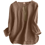 Buddha Stones Casual Plain Women's Hollow Crew Neck Design Three Quarter Sleeve Shirt - image 4