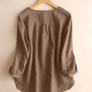 Buddha Stones Casual Plain Women's Hollow Crew Neck Design Three Quarter Sleeve Shirt - image 2