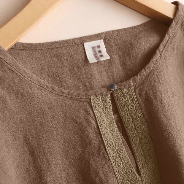Buddha Stones Casual Plain Women's Hollow Crew Neck Design Three Quarter Sleeve Shirt - image 11
