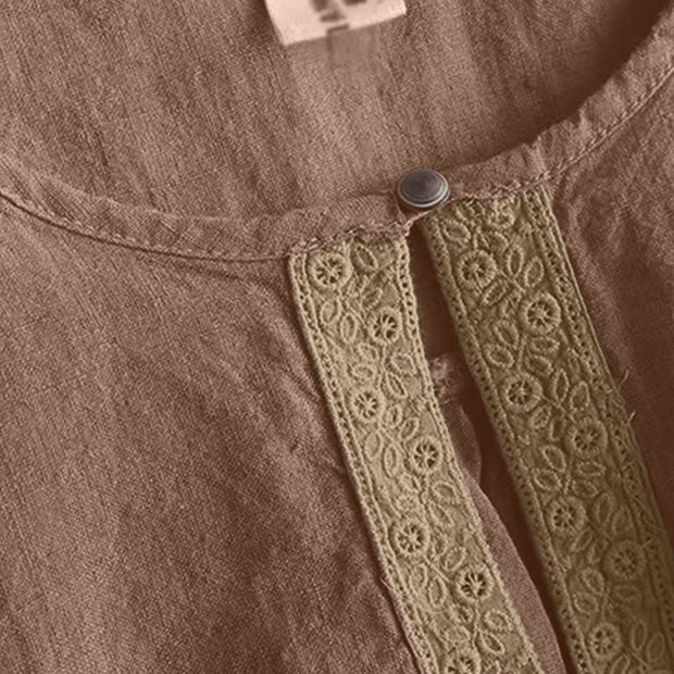 Buddha Stones Casual Plain Women's Hollow Crew Neck Design Three Quarter Sleeve Shirt - image 8