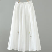 Buddha Stones Summer Retro Pure Color Tassel Design Women's Skirt With Pockets - White - US12，UK/AU16，EU44 (2XL) - image 6