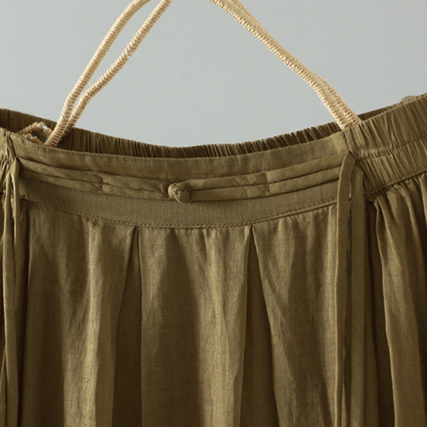 Buddha Stones Summer Retro Pure Color Tassel Design Women's Skirt With Pockets - image 5