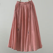 Buddha Stones Summer Retro Pure Color Tassel Design Women's Skirt With Pockets - Salmon - US12，UK/AU16，EU44 (2XL) - image 12
