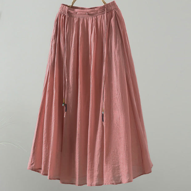 Buddha Stones Summer Retro Pure Color Tassel Design Women's Skirt With Pockets - Salmon - US12，UK/AU16，EU44 (2XL) - image 12