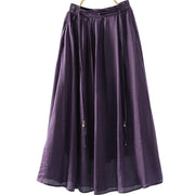 Buddha Stones Summer Retro Pure Color Tassel Design Women's Skirt With Pockets - Purple - US12，UK/AU16，EU44 (2XL) - image 16
