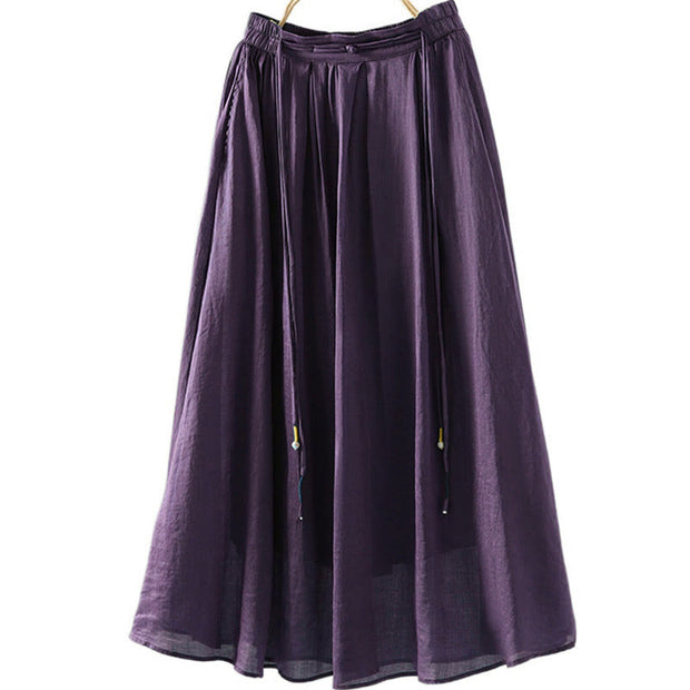 Buddha Stones Summer Retro Pure Color Tassel Design Women's Skirt With Pockets - Purple - US12，UK/AU16，EU44 (2XL) - image 16