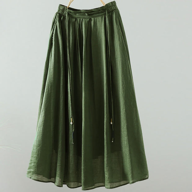 Buddha Stones Summer Retro Pure Color Tassel Design Women's Skirt With Pockets - ForestGreen - US12，UK/AU16，EU44 (2XL) - image 14