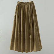 Buddha Stones Summer Retro Pure Color Tassel Design Women's Skirt With Pockets - DarkGoldenrod - US12，UK/AU16，EU44 (2XL) - image 1