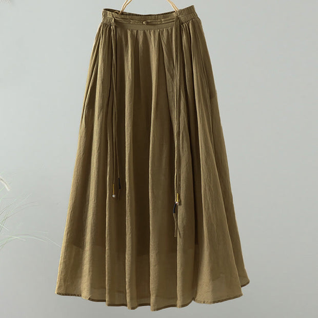 Buddha Stones Summer Retro Pure Color Tassel Design Women's Skirt With Pockets - DarkGoldenrod - US12，UK/AU16，EU44 (2XL) - image 1