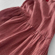 Buddha Stones Casual Plain Handmade Plaid Midi Dress Cotton Sleeveless Dress With Pockets - image 6