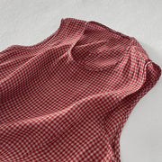 Buddha Stones Casual Plain Handmade Plaid Midi Dress Cotton Sleeveless Dress With Pockets - image 8