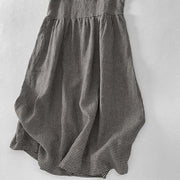 Buddha Stones Casual Plain Handmade Plaid Midi Dress Cotton Sleeveless Dress With Pockets - image 14