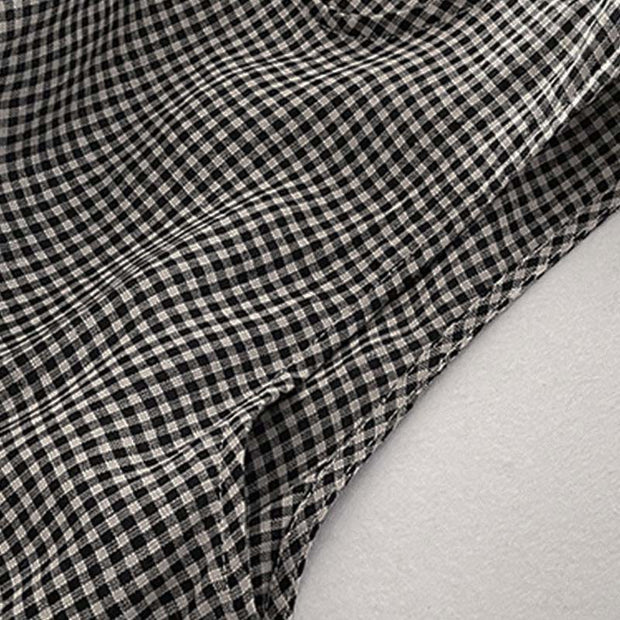 Buddha Stones Casual Plain Handmade Plaid Midi Dress Cotton Sleeveless Dress With Pockets - image 16