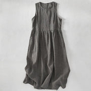 Buddha Stones Casual Plain Handmade Plaid Midi Dress Cotton Sleeveless Dress With Pockets - DimGray - US14，UK/AU18，EU46 (2XL) - image 10