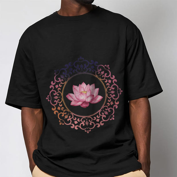 Buddha Stones Mandala Pink Lotus Pattern Tee Cotton T-shirt - image 2