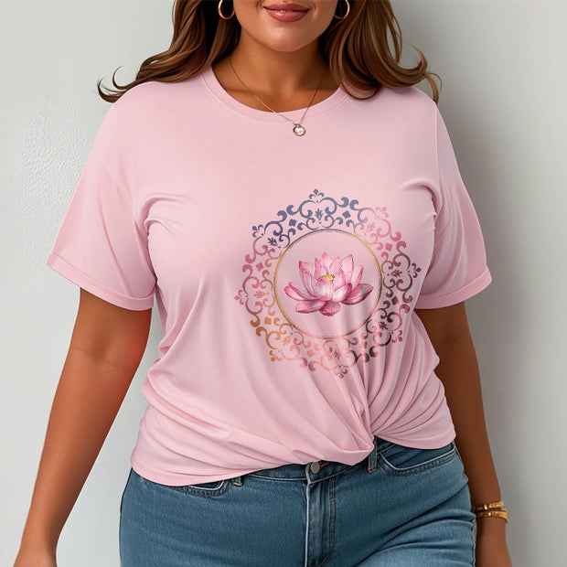Buddha Stones Mandala Pink Lotus Pattern Tee Cotton T-shirt - image 14