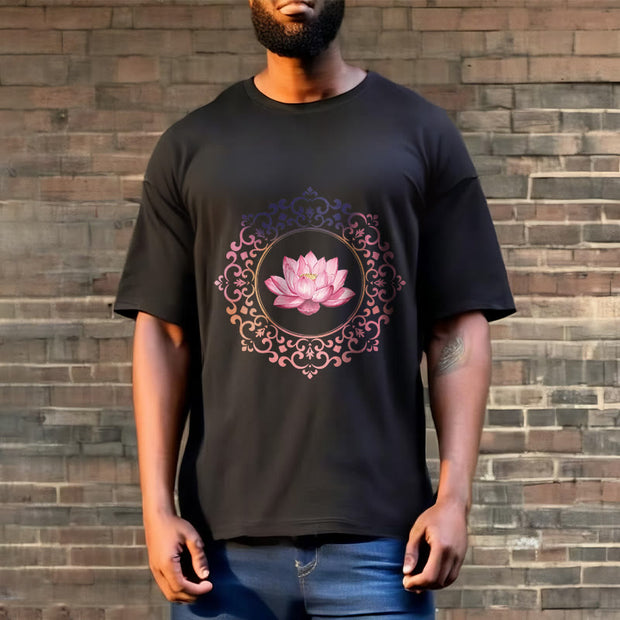 Buddha Stones Mandala Pink Lotus Pattern Tee Cotton T-shirt - image 3