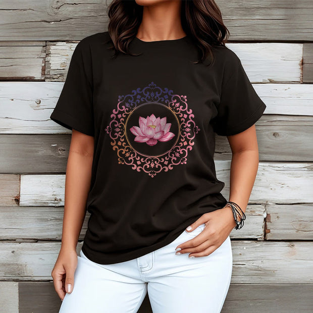 Buddha Stones Mandala Pink Lotus Pattern Tee Cotton T-shirt - image 4