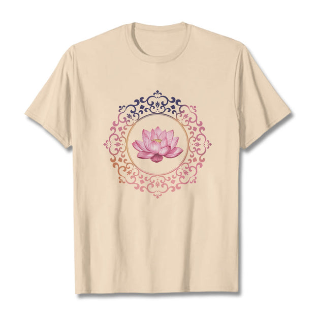 Buddha Stones Mandala Pink Lotus Pattern Tee Cotton T-shirt - Bisque - 2XL - image 9