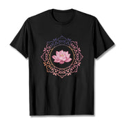 Buddha Stones Mandala Pink Lotus Pattern Tee Cotton T-shirt - Black - 2XL - image 1