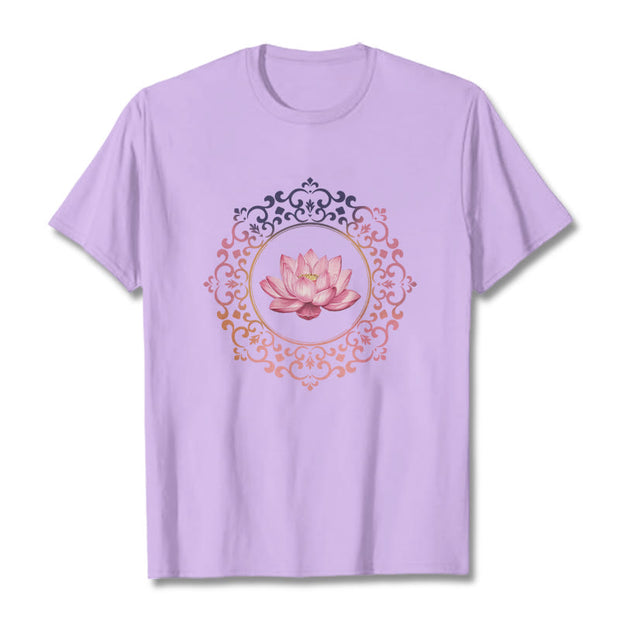 Buddha Stones Mandala Pink Lotus Pattern Tee Cotton T-shirt - Plum - 2XL - image 17