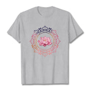Buddha Stones Mandala Pink Lotus Pattern Tee Cotton T-shirt - LightGrey - 2XL - image 20