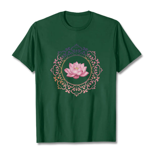 Buddha Stones Mandala Pink Lotus Pattern Tee Cotton T-shirt - ForestGreen - 2XL - image 11