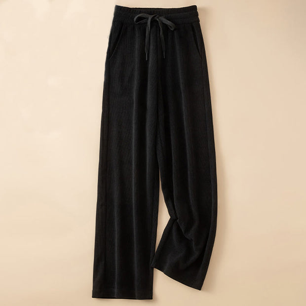 Buddha Stones Women's Fall Pure Color Wide Leg Cotton Pants With Pockets - Black - US14，UK/AU18，EU46 (4XL) - image 11