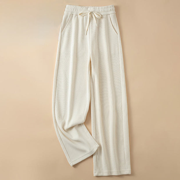 Buddha Stones Women's Fall Pure Color Wide Leg Cotton Pants With Pockets - OldLace - US14，UK/AU18，EU46 (4XL) - image 15