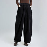 Buddha Stones Women's Fall Plain Ankle-Length Simple DesignCorduroy Cotton Pants With Pockets - Black - US8-10，UK/AU12-14，EU40-42 (2XL) - image 1
