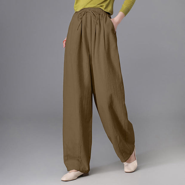 Buddha Stones Women's Casual Vintage Plain Drawstring Carrot Design Cotton Linen Pants With Pockets - image 16
