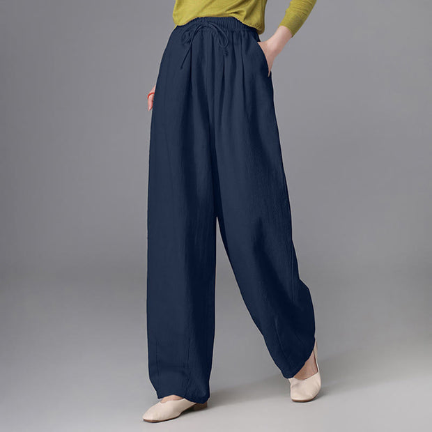 Buddha Stones Women's Casual Vintage Plain Drawstring Carrot Design Cotton Linen Pants With Pockets - image 21