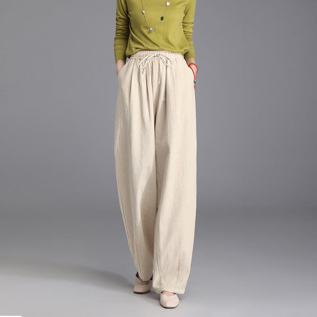 Buddha Stones Women's Casual Vintage Plain Drawstring Carrot Design Cotton Linen Pants With Pockets - image 2