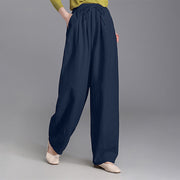 Buddha Stones Women's Casual Vintage Plain Drawstring Carrot Design Cotton Linen Pants With Pockets - Navy - US6，UK/AU10，EU38 (L) - image 19