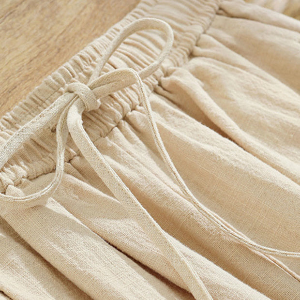 Buddha Stones Women's Casual Vintage Plain Drawstring Carrot Design Cotton Linen Pants With Pockets - image 5
