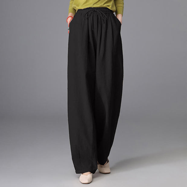 Buddha Stones Women's Casual Vintage Plain Drawstring Carrot Design Cotton Linen Pants With Pockets - image 12