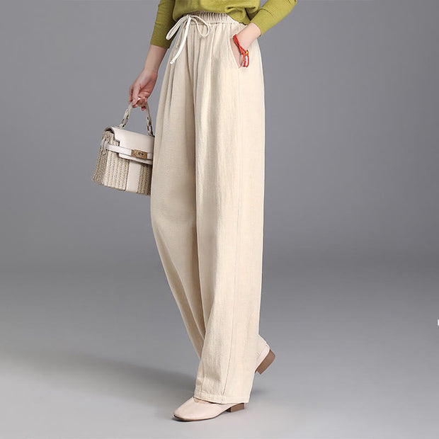 Buddha Stones Women's Casual Vintage Plain Drawstring Carrot Design Cotton Linen Pants With Pockets - image 3