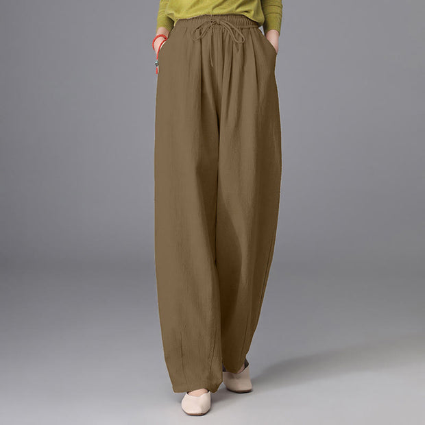 Buddha Stones Women's Casual Vintage Plain Drawstring Carrot Design Cotton Linen Pants With Pockets - image 15
