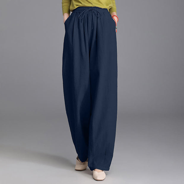 Buddha Stones Women's Casual Vintage Plain Drawstring Carrot Design Cotton Linen Pants With Pockets - image 20