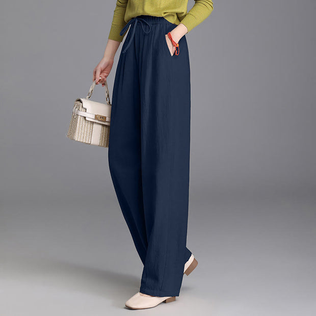 Buddha Stones Women's Casual Vintage Plain Drawstring Carrot Design Cotton Linen Pants With Pockets - image 23